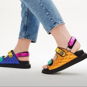 Kurt Geiger London Girls' Orson Quilted Metallic Rainbow Sandal Size 35 / 4